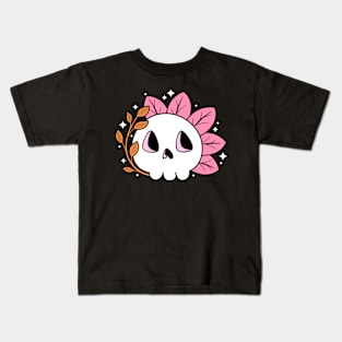 Leafy Skull (Orange) Kids T-Shirt